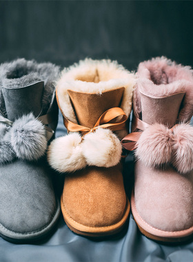 澳洲代购正品SHEARERS雪地靴女羊皮毛一体韩版甜美毛毛球冬季短靴