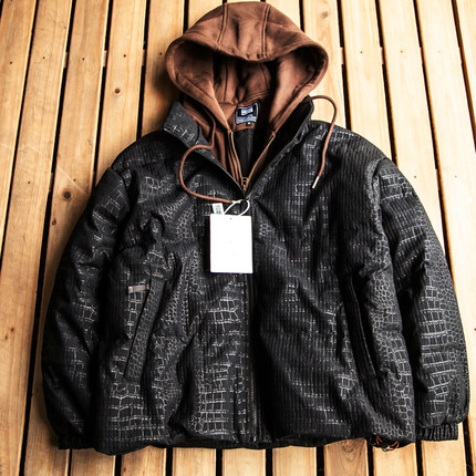 2023冬季复古90白鸭绒连帽羽绒服男式潮流宽松加厚假两件外套上衣