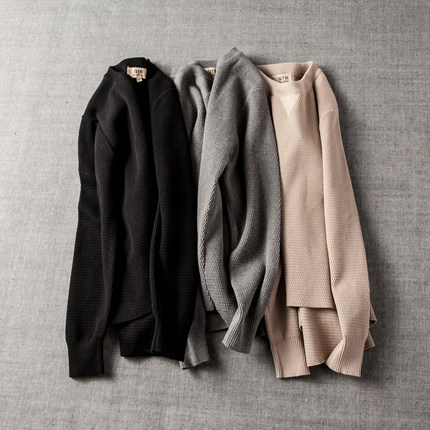 冬季新款欧美简约男士圆领纯棉毛衣前短后长毛衣螺纹纯色针织衫潮