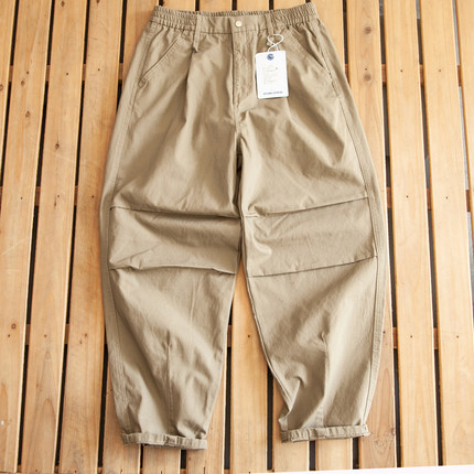 重磅日系阿美咔叽美式复古水洗纯棉宽松锥形阔腿裤男潮双褶休闲裤