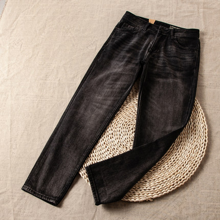 阿美咔叽美式复古日系黑色宽松直筒加绒保暖长裤 休闲冬季牛仔裤