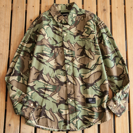 美式复古日系迷彩长袖工装多口袋衬衫男士宽松痞帅休闲外套衬衣潮