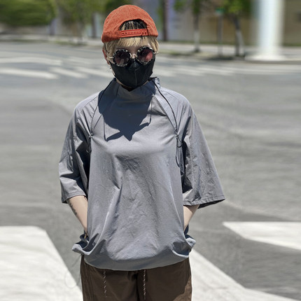 青少年机能速干短袖男夏季新款设计感立领半袖T恤美式宽松五分袖