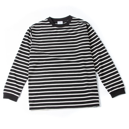 长袖运动纯棉上衣男美式复古日系圆领套头条纹T恤宽松休闲外套男