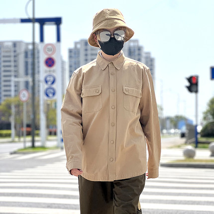 cityboy风衬衫男阿美咔叽美式复古重磅纯棉翻领长袖军旅风衬衣男