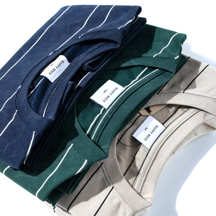 短袖男夏季 重磅全棉做旧扎染上衣日系宽松条纹美式休闲圆领T恤男