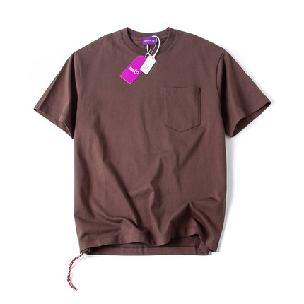 重磅短袖紫标平替红绳T恤纯棉阔版简约口袋汗衫休闲百搭体恤上衣