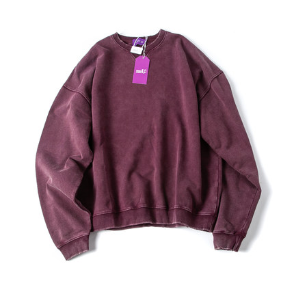 廓型卫衣男潮重磅美式复古日系水洗做旧圆领宽松休闲外套上衣外套