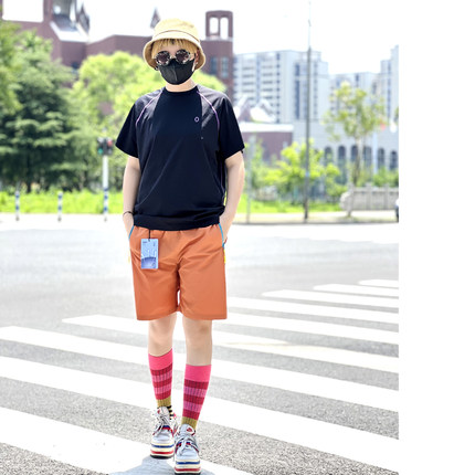 青少年速干短袖户外拼接撞色美式风印花上衣骑行运动圆领T恤汗衫