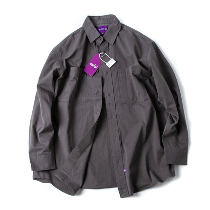 做旧衬衫男秋季新款日系复古宽松长袖紫标棉衬衣city boy工装上衣