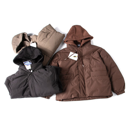 羽绒服男冬季日系复古宽松假两件抽绳连帽休闲面包服潮工装外套男