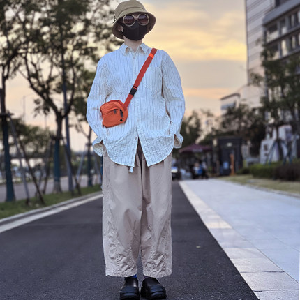 oversize衬衫慵懒风肌理感条纹长袖秋季衬衣男生穿搭宽松休闲上衣