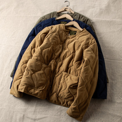 阿美咔叽美式复古日系潮流宽松无领休闲夹克棉衣男式外套冬季棉服