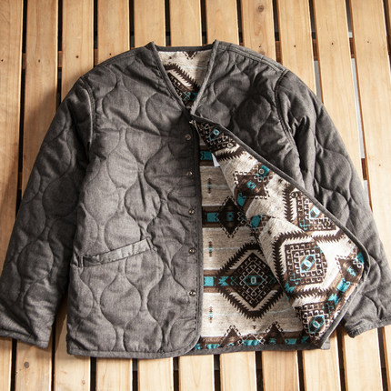 双面穿日系复古民族风无领加厚绗棉保暖棉服男士宽松叠穿上衣外套