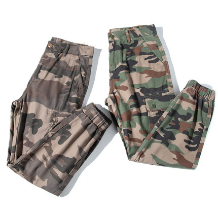 工装迷彩裤男秋季日系重磅美式复古水洗多口袋宽松束脚休闲长裤男