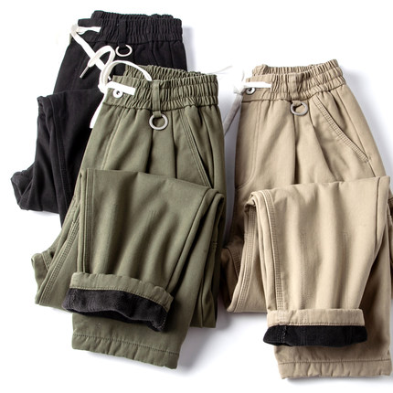 裤子男款秋冬加绒加厚保暖纯棉百搭长裤日系潮流宽松直筒休闲裤男