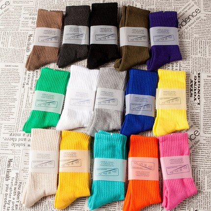 复古的毛巾底长筒袜 多彩纯色潮流糖果色高筒厚实男棉袜