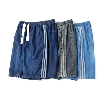 户外短裤男美式复古水洗薄款纯棉宽松直筒牛仔休闲裤松紧腰五分裤