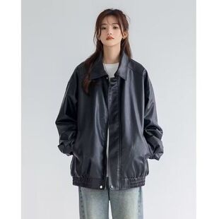 复古棕色皮衣女2025春秋季小个子韩版宽松皮衣夹克帅气机车外套女