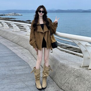 韩系巨好看咖色翻领夹克短外套女早秋季2026新款今年流行爆款上衣