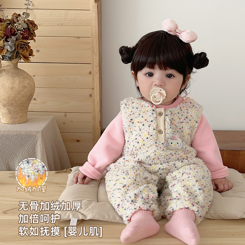 婴儿分体套装冬季保暖毛衣内搭加厚背带裤宝宝冬装衣服洋气外出服