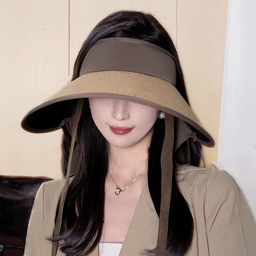 黑胶空顶防晒帽子女夏季骑车护颈