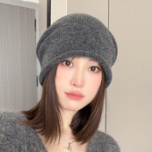 日系针织帽子女春秋季 混纺堆堆帽保暖百搭月子帽大头围套头冷帽潮