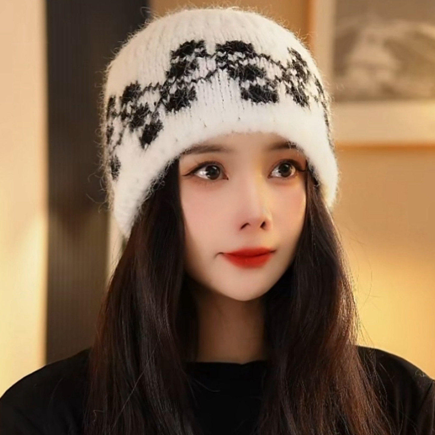 复古费尔岛风提花针织毛线帽子女冬季韩系氛围感显脸小保暖包头帽,服饰配件/皮带/帽子/围巾,帽子,淘宝优惠券,粉丝福利购,淘宝优惠卷