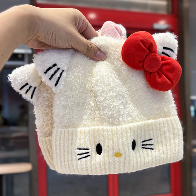 韩系可爱蝴蝶结毛线帽子女秋冬季