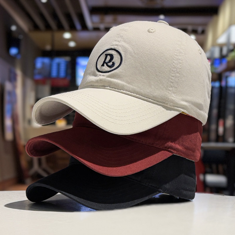 刺绣R字母棒球帽宽檐复古棉质男