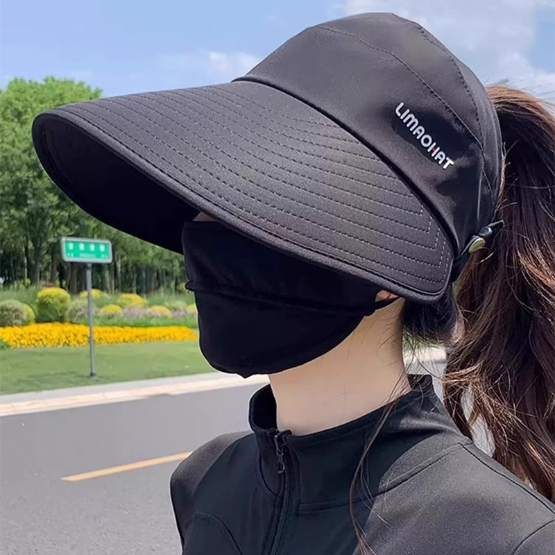 加大帽檐防紫外线可扎马尾空顶帽