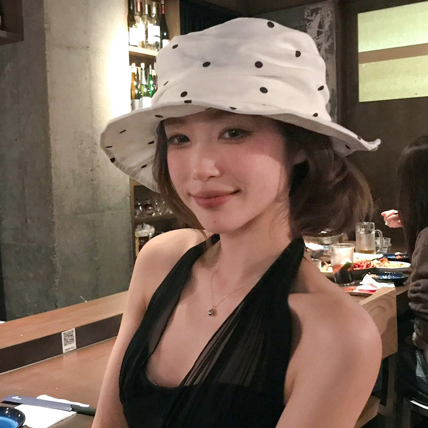夏季日系甜美白色波点渔夫帽防晒