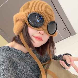 韩版护目镜飞行员帽子女冬季加绒