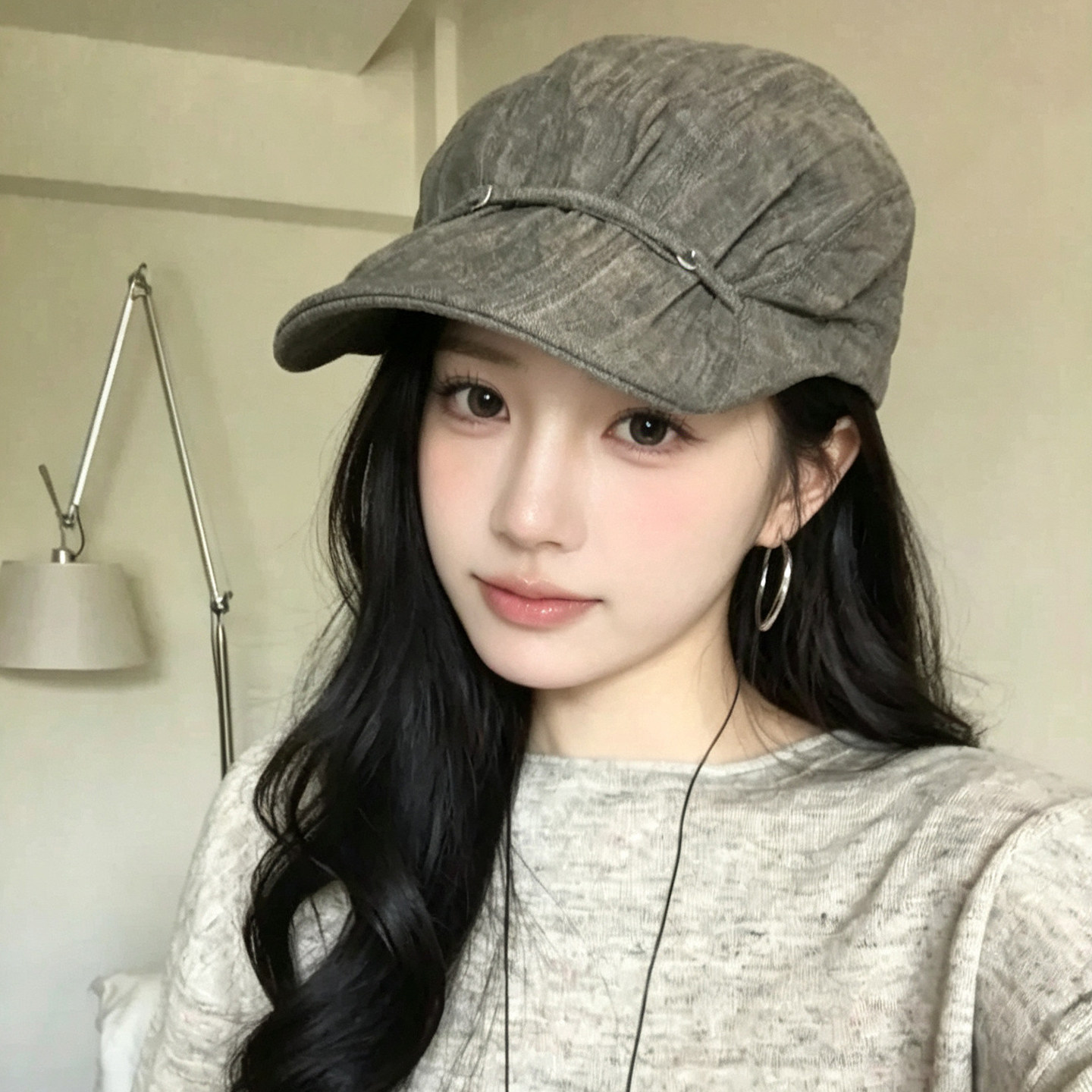 日系亚麻女秋显脸小绑带鸭舌帽