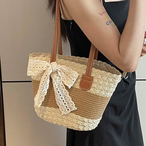 春夏新款草编菜篮包手工编织女包