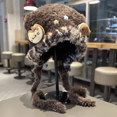 可爱咖色小鱼猫咪毛绒帽子女冬季 显脸小雷锋帽保暖防寒甜美护耳帽