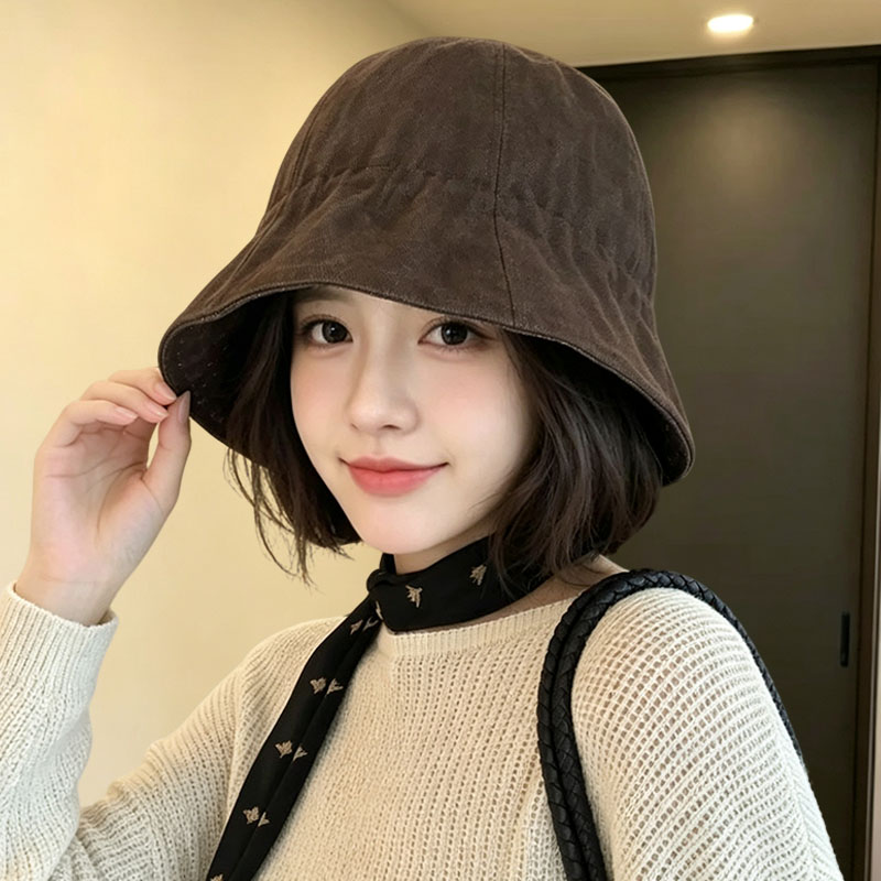 美拉德麂皮绒渔夫帽显脸小大头围