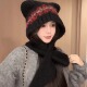 可爱羊毛混纺小熊帽子女冬季 美拉德显脸小保暖护耳围巾一体毛线帽