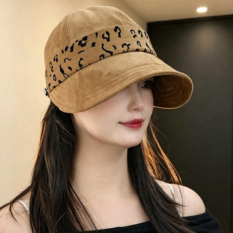 2026新款豹纹麂皮绒渔夫帽秋季英伦风可挂口罩帽子女款百搭鸭舌帽