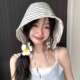 夏季 条纹渔夫帽子女系带包头帽显脸小百搭水桶帽遮阳防晒帽潮 新款