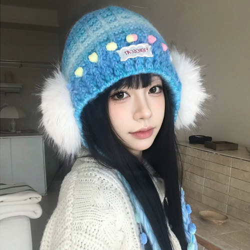 韩系毛绒针织护耳帽秋冬保暖显脸