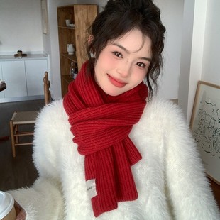 红色围巾女款2025新款冬季加厚高级感女士围脖女生新年韩系氛围感