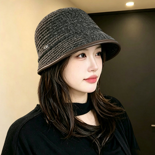 韩版复古针织渔夫帽2026新款显脸小保暖帽子女款秋季宽檐百搭盆帽