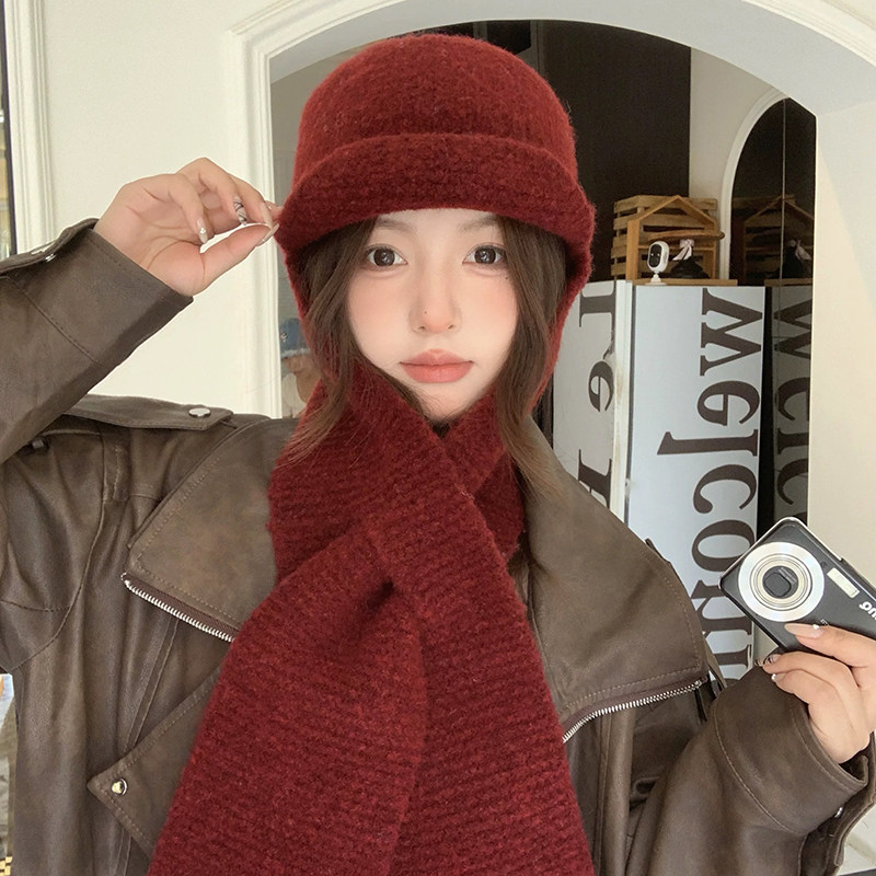 2026新款围巾一体针织帽子女冬季显脸小防寒保暖毛线帽韩系包头帽