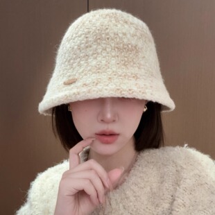 2025新款春秋休闲针织渔夫帽素颜遮脸水桶帽显脸小保暖高级感盆帽