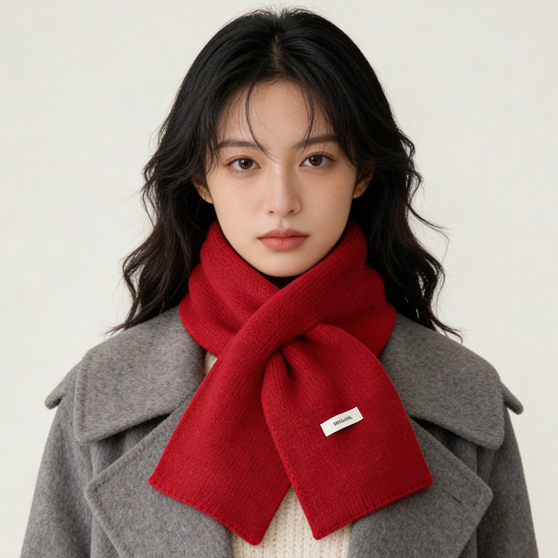 新年红含羊毛小围巾女士冬季保暖百搭时尚短款围脖韩版气质多功能
