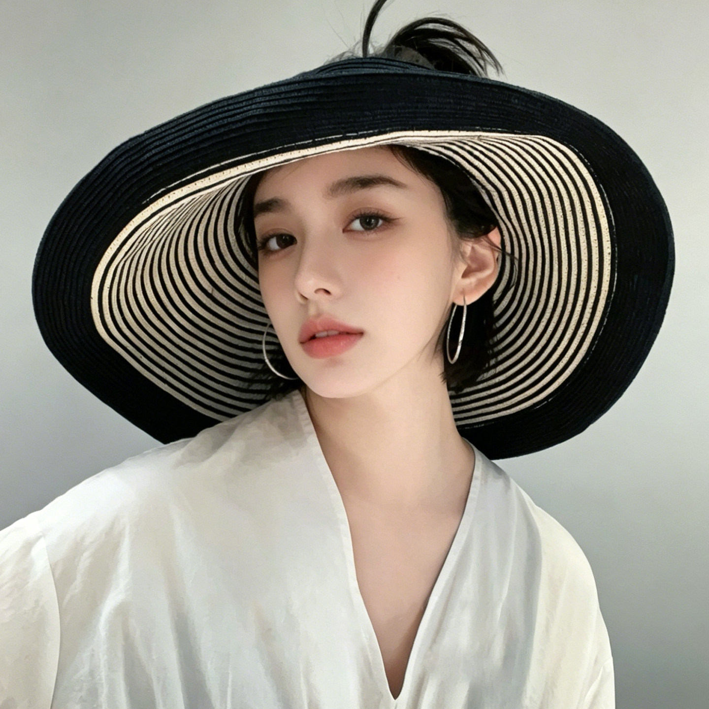 夏季大帽檐条纹防晒草帽女2026新款可折叠海边遮阳帽子百搭空顶帽