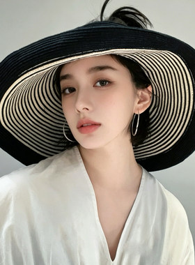 夏季大檐防晒空顶草帽女可折叠