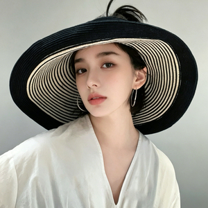 夏季大檐防晒空顶草帽女可折叠