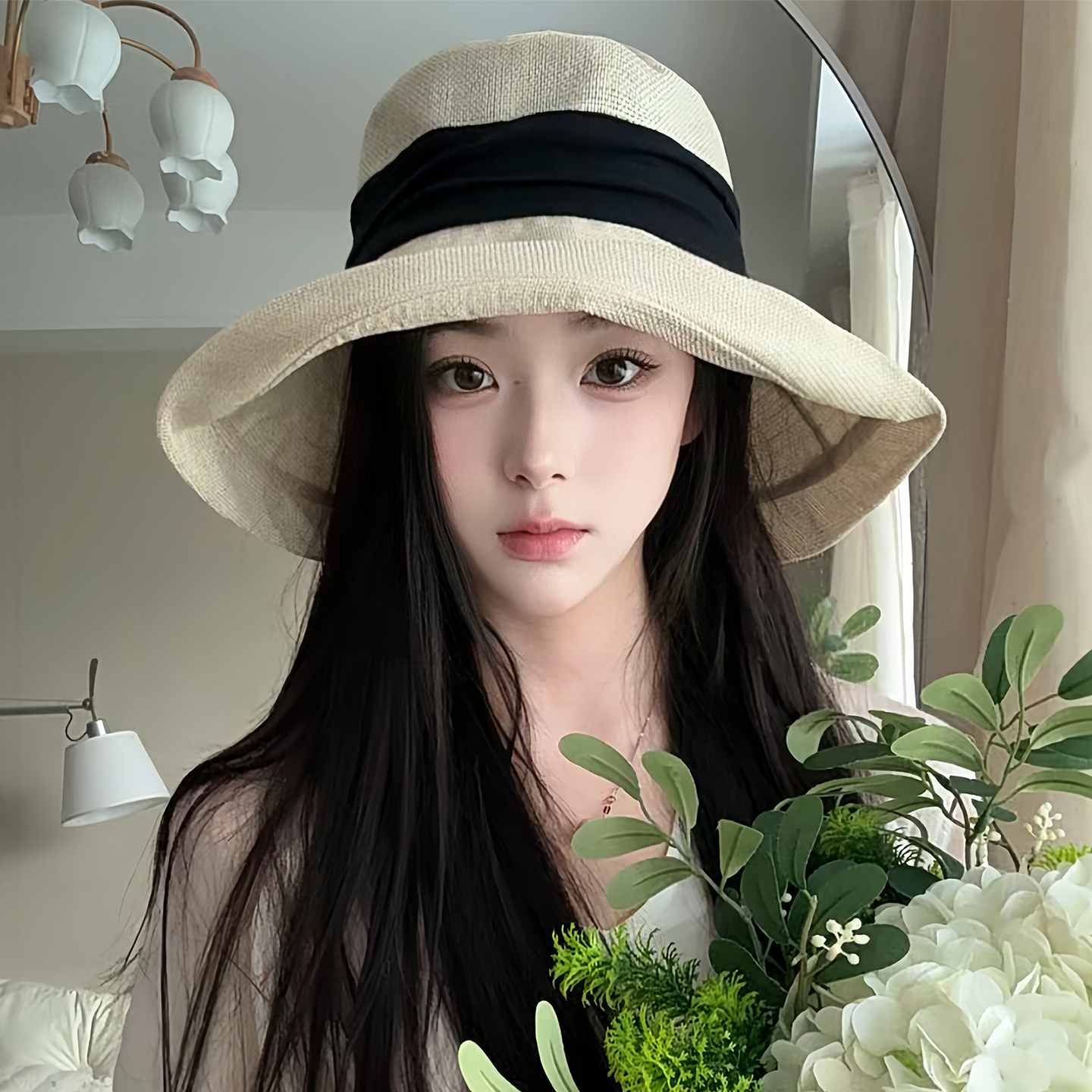 日系棉麻翻边大帽檐防晒渔夫帽女